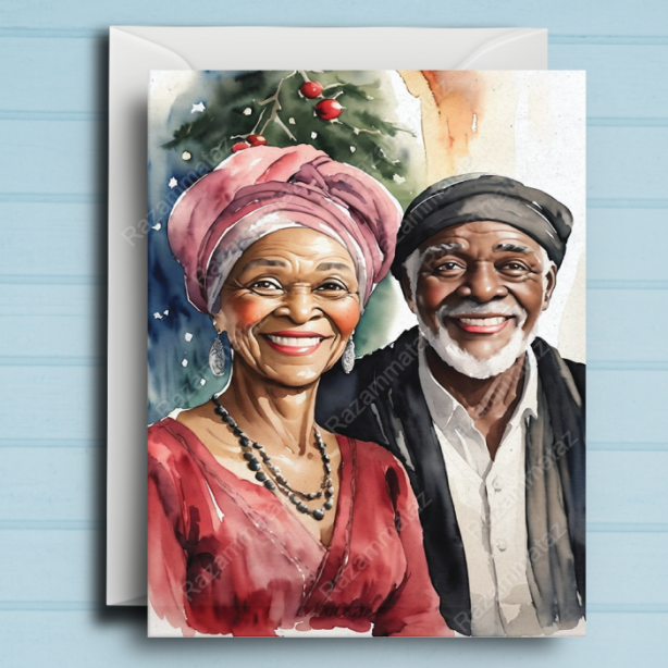 Black Couple R Christmas Card